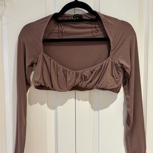 Dynamite Brown Ruched Crop Top with Square Neckline